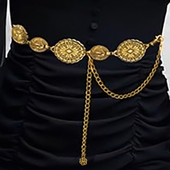 2/$30 Gold Medallion Waist Chain Belt Retro Adjustable For Dress Tunic Blouse - Picture 9 of 9